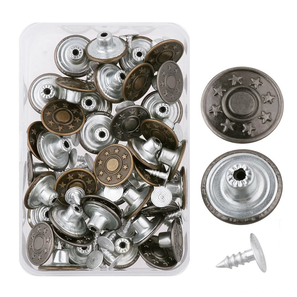 40pcs/box Repair Jean Button Rivets Press Studs Sewing Fixing Tool Metal Fastener With Box Clothing Accessories Snap Craft DIY
40pcs/box Repair Jean Button Rivets Press Studs Sewing Fixing Tool Metal Fastener With Box Clothing Accessories Snap Craft DIY