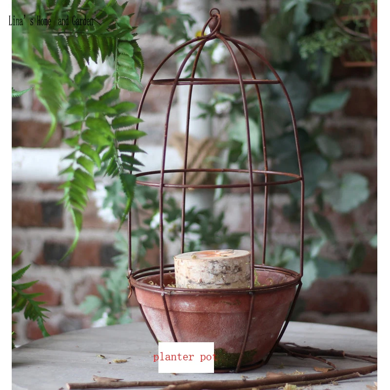 metal wire dome ceramic pot handmade rustic flower pots planters (3)