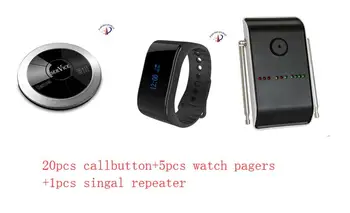 Free shipping ! 20pcs callbuttons+5 bracelet watch pager!Wireless call bell system restaurant calling +1PCS singal repeater
Free shipping ! 20pcs callbuttons+5 bracelet watch pager!Wireless call bell system restaurant calling +1PCS singal repeater