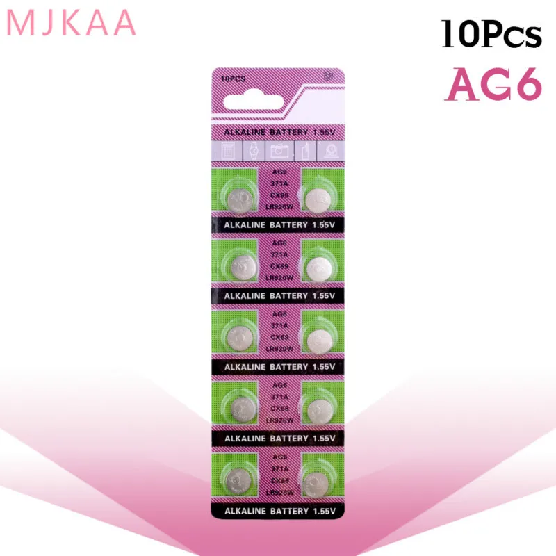 10pcs/pack AG6 Promotion For watch Button Battery 371 d371 605 sr920sw sr69 alkaline cocell button battery 
10pcs/pack AG6 Promotion For watch Button Battery 371 d371 605 sr920sw sr69 alkaline cocell button battery