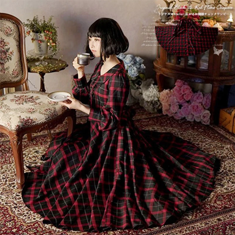 French Retro Mori Girl Long Sleeves Maxi Plaid Cotton Dress 2019 Spring BLACK & RED
French Retro Mori Girl Long Sleeves Maxi Plaid Cotton Dress 2019 Spring BLACK & RED