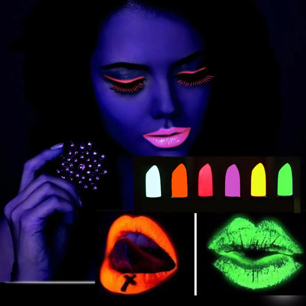Super Cool Fluorescent Lipstick Glow In The Dark Shiny Party Luminous Lip Stick Gloss Batom Use For KTV Bar Nightclub Lip Makeup
Super Cool Fluorescent Lipstick Glow In The Dark Shiny Party Luminous Lip Stick Gloss Batom Use For KTV Bar Nightclub Lip Makeup