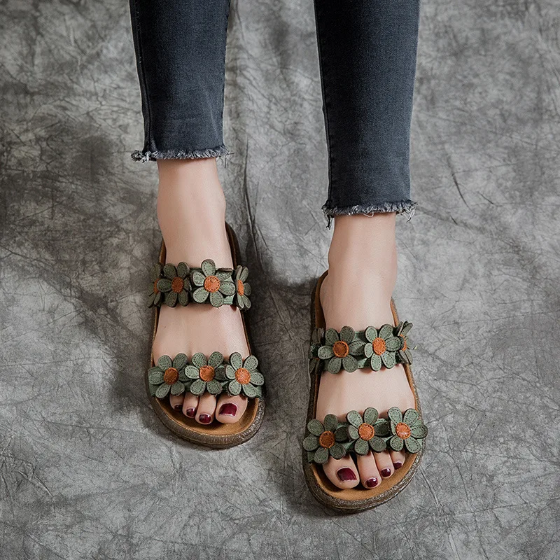 Women Leather Slippers Low Heels Flower Shoes Summer Sweet Style Wome Slippers Beach Handmade Genuine Leather Women Slippers
Women Leather Slippers Low Heels Flower Shoes Summer Sweet Style Wome Slippers Beach Handmade Genuine Leather Women Slippers