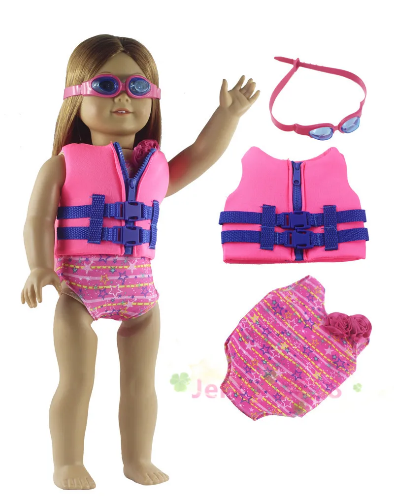 3in1 Set Doll Clothes Life vest+Swimsuit+glasses for 18" American | Игрушки и хобби