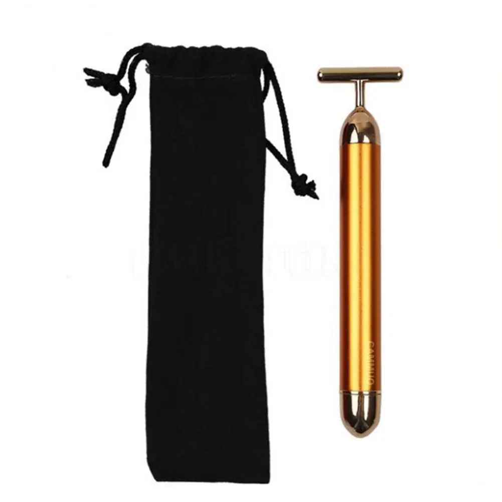 Slimming Face 24k Gold Vibration Facial Beauty Roller Massager Stick Lift Skin Tightening Wrinkle Bar with Black bag | Красота и