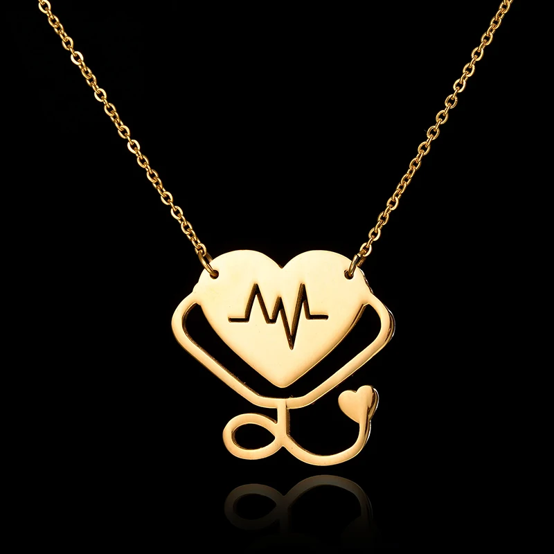 2017 New Statement Chain Heart Necklace For Women ECG Heartbeat Pendant Silver Rose Gold Stainless Steel Stethoscope Necklace
2017 New Statement Chain Heart Necklace For Women ECG Heartbeat Pendant Silver Rose Gold Stainless Steel Stethoscope Necklace