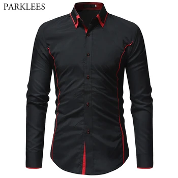 Mens Button Down Dress Shirts Casual Slim Fit Black Red Patchwork Shirt Men Long Sleeve Hip Hop Hipster Streetwear Plus Size 3XL 
Mens Button Down Dress Shirts Casual Slim Fit Black Red Patchwork Shirt Men Long Sleeve Hip Hop Hipster Streetwear Plus Size 3XL