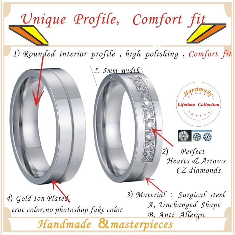 Anniversary Silver Color Men\`s Wedding Band Couple Rings pair set handmade titanium steel women\`s rings 5 (2)
