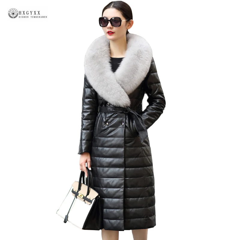 New Natural Fur Collar Genuine Leather Coat Black Plus Size White Duck Down Outerwear Sheepskin Jacket Leather Overcoat OK1094
New Natural Fur Collar Genuine Leather Coat Black Plus Size White Duck Down Outerwear Sheepskin Jacket Leather Overcoat OK1094