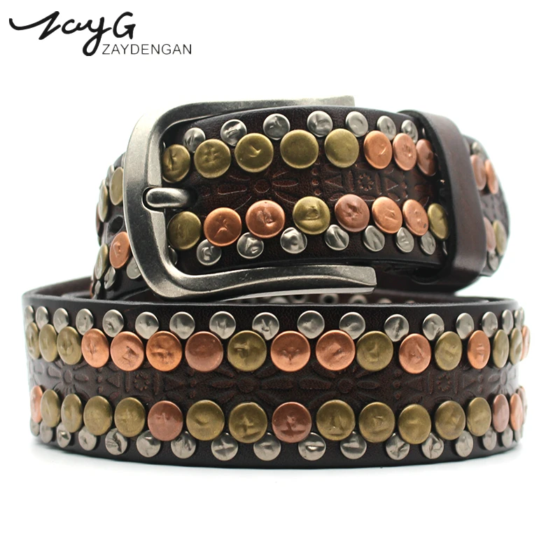 ZAYG Fashion Hip-hop Color Rivet Neutral High Quality Belts Pin Buckle Straps National Wind Leather Unique Inlaid Jeans Belts
ZAYG Fashion Hip-hop Color Rivet Neutral High Quality Belts Pin Buckle Straps National Wind Leather Unique Inlaid Jeans Belts