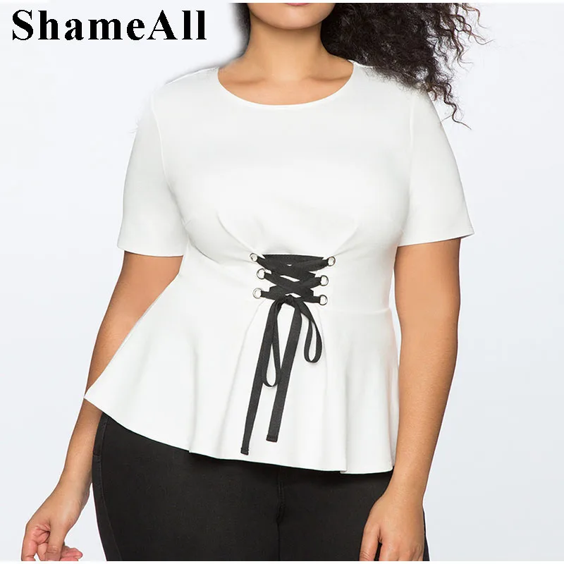 Plus Size Beige Short Sleeve Lady Work Elegant Blouses 4Xl 5Xl 2018 Summer Lace Up Corset Belt Pleated Hem Solid Tops Blusa
Plus Size Beige Short Sleeve Lady Work Elegant Blouses 4Xl 5Xl 2018 Summer Lace Up Corset Belt Pleated Hem Solid Tops Blusa