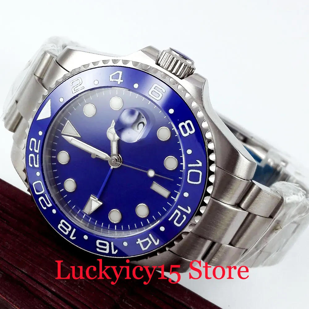 BLIGER High Quality Blue Dial GMT Function Stainless Steel Strap 40mm Silver Automatic men's Watch With Date Window
BLIGER High Quality Blue Dial GMT Function Stainless Steel Strap 40mm Silver Automatic men's Watch With Date Window