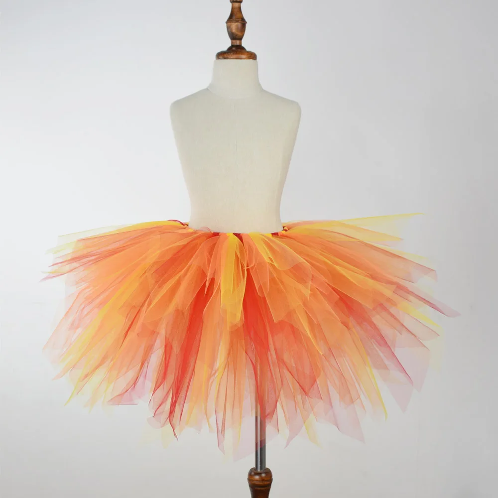 

Girls Orange/Red/Yellow Fluffy Tulle TUTUS Kids Halloween Party Costume Baby Girl Fall Skrit Photo Props Fits 0-12Y