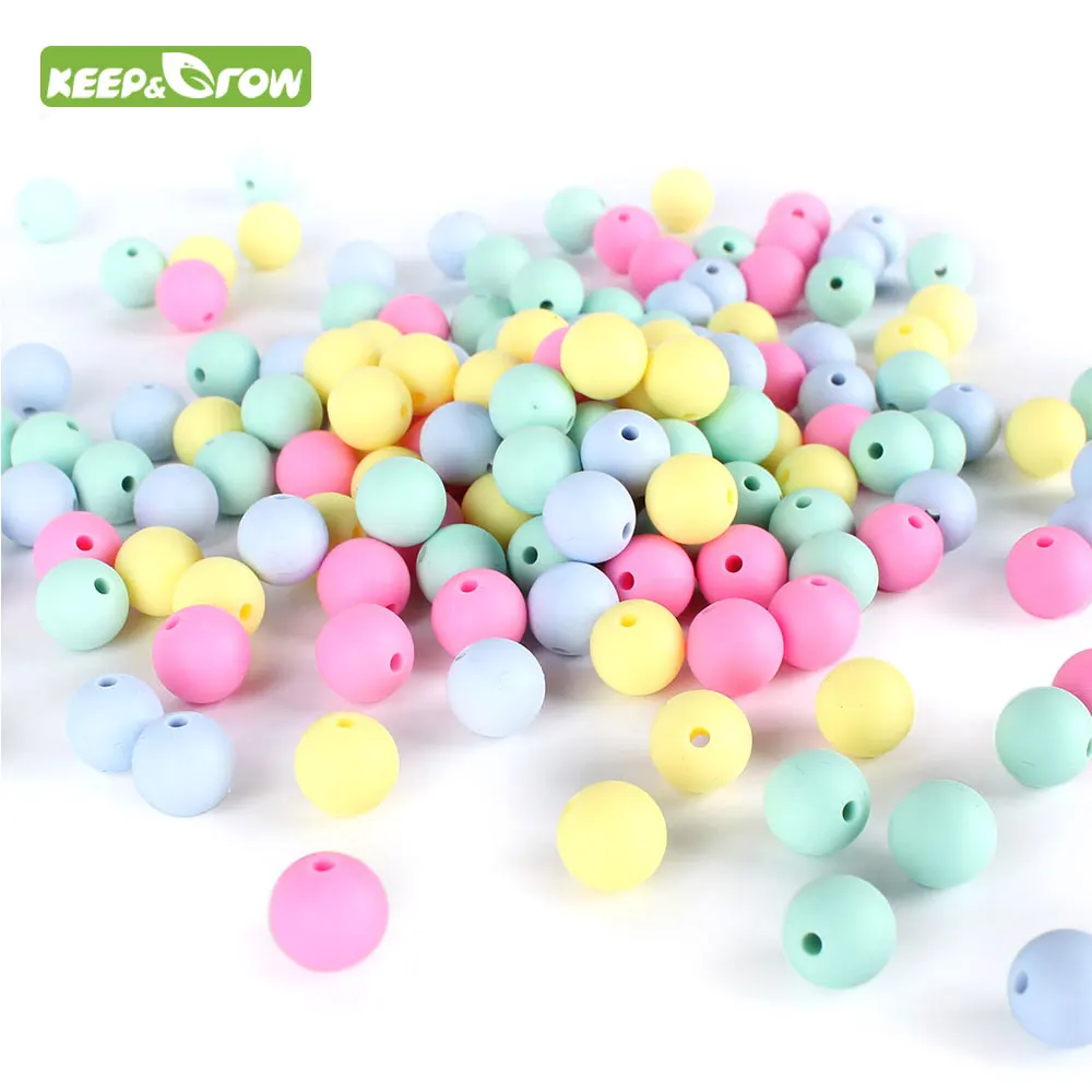 

Keep&grow 50pc/lot Food Grade Round Silicone Beads 12mm Baby Teething Toys DIY Pacifier Chain Tools Baby Teether Bead BPA Free