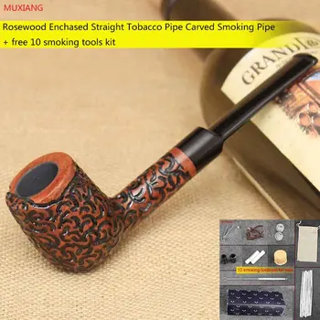 MUXIANG 10 Smoking Tools Kit kevazingo wood Enchased Straight Smoking Pipe for Men Tobacco Pipe Fit 9mm Carbon Filter ad0047
MUXIANG 10 Smoking Tools Kit kevazingo wood Enchased Straight Smoking Pipe for Men Tobacco Pipe Fit 9mm Carbon Filter ad0047