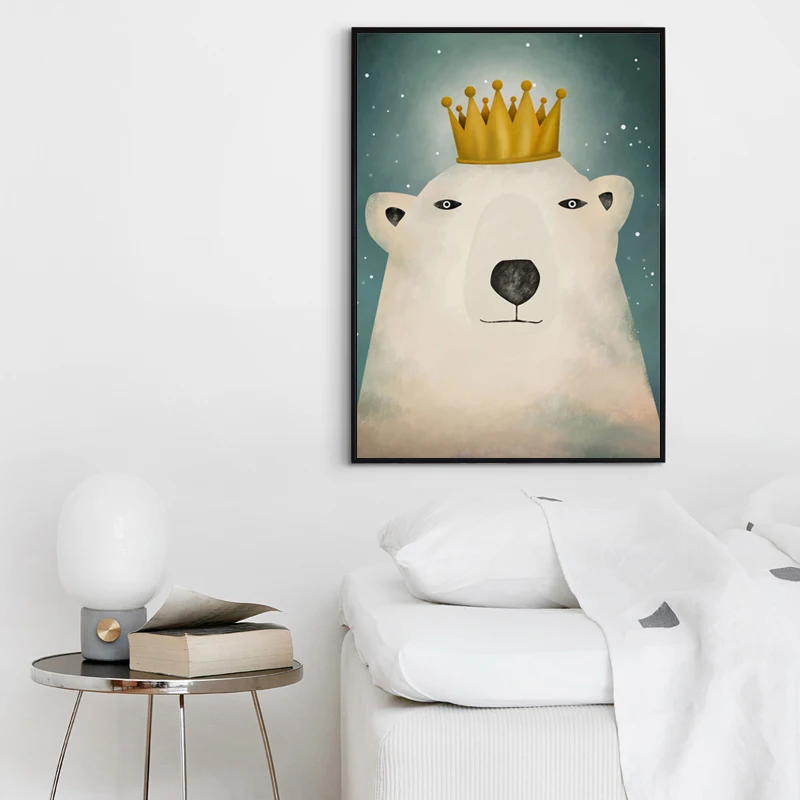 Коронован Polar Bear холст Книги по искусству живопись плакат A4 A3 A2 HD печати плакатов