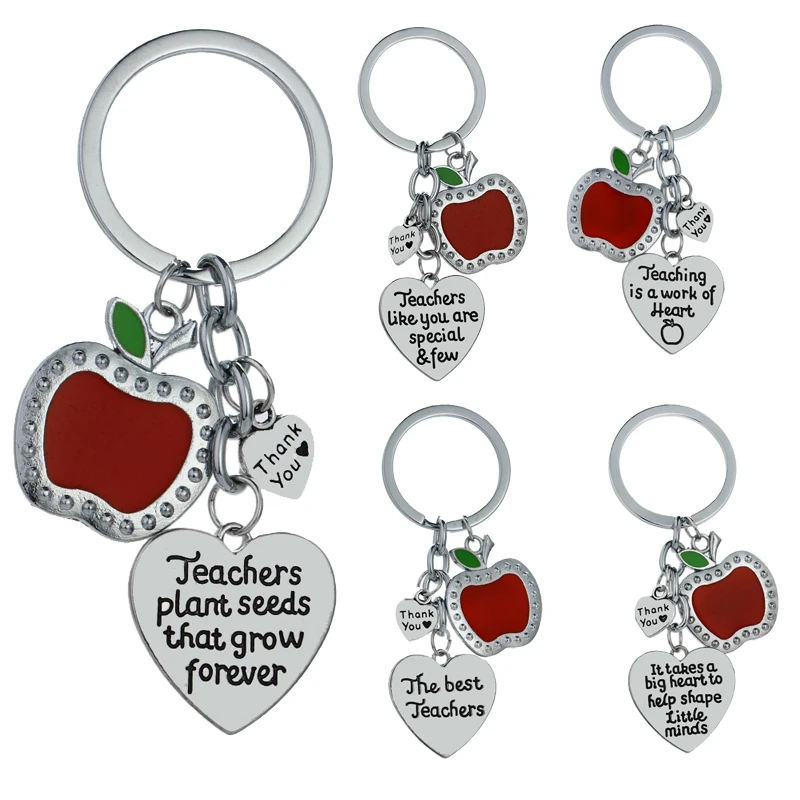 Брелок для ключей серии Love Heart Teachers Подарочный шикарный брелок с красным яблоком