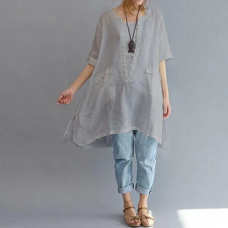 2019 ZANZEA Summer Retro Women Crew Neck Short Sleeve Loose Blouse Casual Split Hem Cotton Linen Solid Shirt Tops Plus Size
2019 ZANZEA Summer Retro Women Crew Neck Short Sleeve Loose Blouse Casual Split Hem Cotton Linen Solid Shirt Tops Plus Size