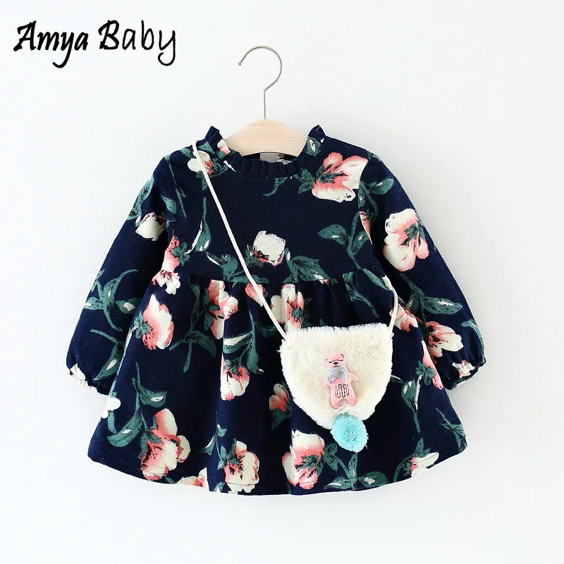 Amyababy 2017 Зима Платье для младенцев детей ясельного возраста плюс бархат принцессы