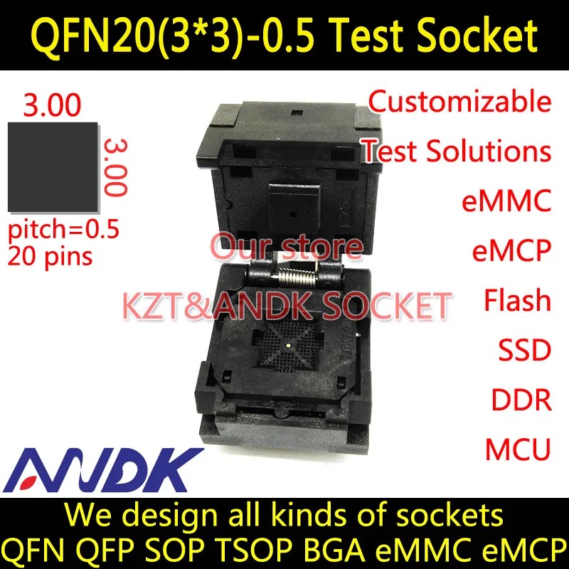 QFN20(3x3)-0.5 Socket Clam shell QFN20 Socket MLF20 Socket MLP20 Socket,IC550-0204-008-G, Allsocket
QFN20(3x3)-0.5 Socket Clam shell QFN20 Socket MLF20 Socket MLP20 Socket,IC550-0204-008-G, Allsocket