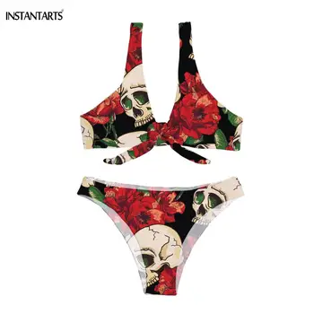 INSTANTARTS 3D Punk Rose Skull Head Printed Woman Summer Two-piece Bikini Set Bow Tie Lady Swimming Suits Sexy Bathing Beachwear
INSTANTARTS 3D Punk Rose Skull Head Printed Woman Summer Two-piece Bikini Set Bow Tie Lady Swimming Suits Sexy Bathing Beachwear