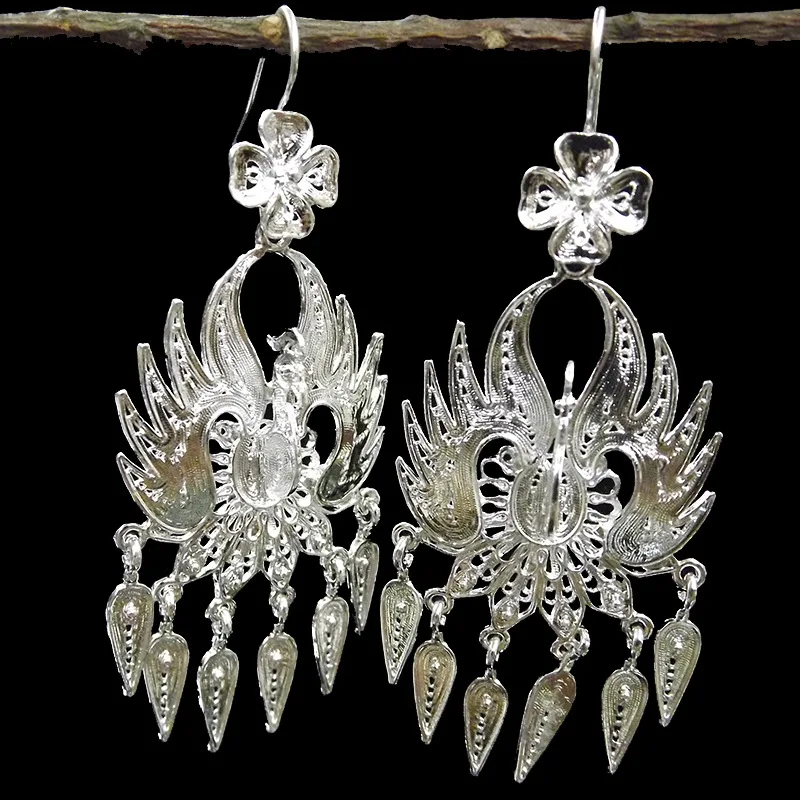 2019 Fashion Ethnic vintage wind Three-dimensional phoenix silver earrings for earrings elegant tassel retro jewelry for female
2019 Fashion Ethnic vintage wind Three-dimensional phoenix silver earrings for earrings elegant tassel retro jewelry for female