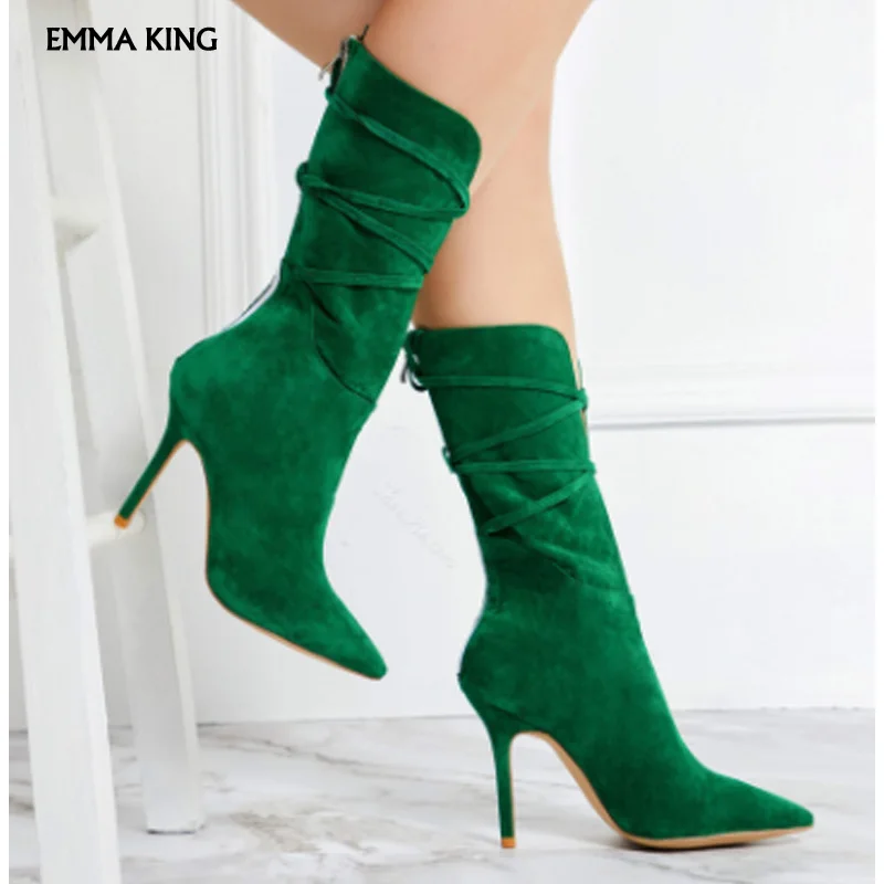 2019 New Fashion Green Flock Mid-Calf Boots Shoes Pointed Toe Thin High Heels Cross-tied Party Dress Shoes Woman Stilettos Pumps
2019 New Fashion Green Flock Mid-Calf Boots Shoes Pointed Toe Thin High Heels Cross-tied Party Dress Shoes Woman Stilettos Pumps
