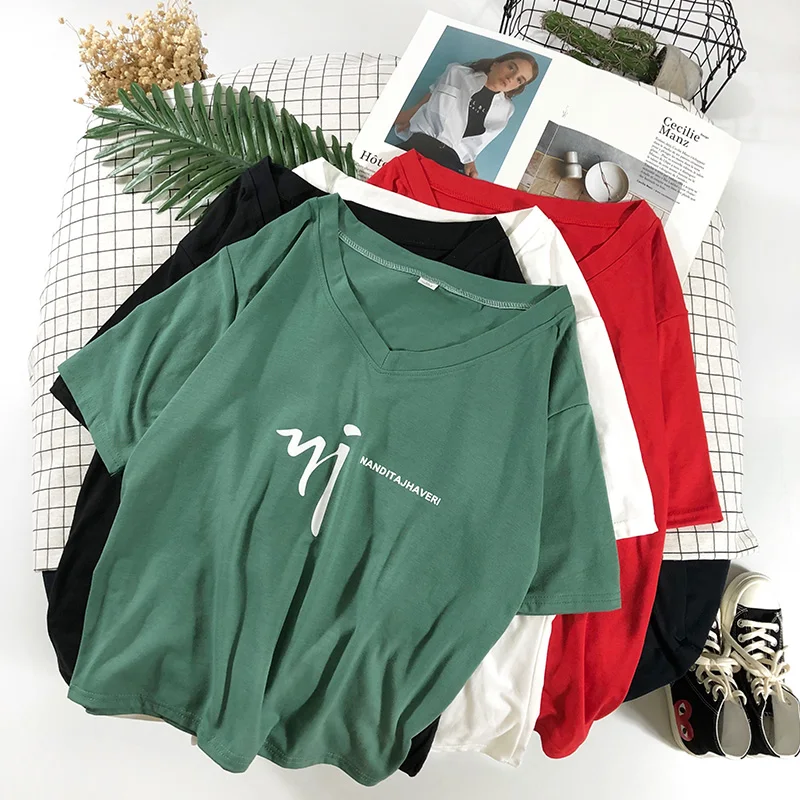 2019 Summer Solid Basic V-Neck Loose T-Shirts Women Featured Chinese Printing Plus Size Short Sleeve All Match Tops Tee Female
2019 Summer Solid Basic V-Neck Loose T-Shirts Women Featured Chinese Printing Plus Size Short Sleeve All Match Tops Tee Female