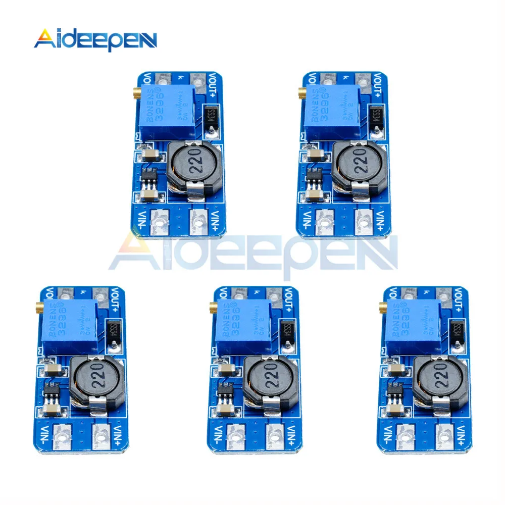 5Pcs MT3608 DC-DC Step Up Converter Booster Power Supply Module Boost Step-up Board MAX Output 28V 2A For Arduino
5Pcs MT3608 DC-DC Step Up Converter Booster Power Supply Module Boost Step-up Board MAX Output 28V 2A For Arduino