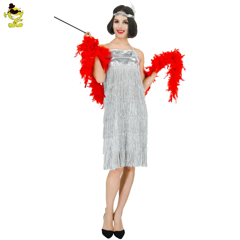 Womens Gray Sequin Flapper Dress Costume adult 1920's fancy dress Cosplay Party Costumes