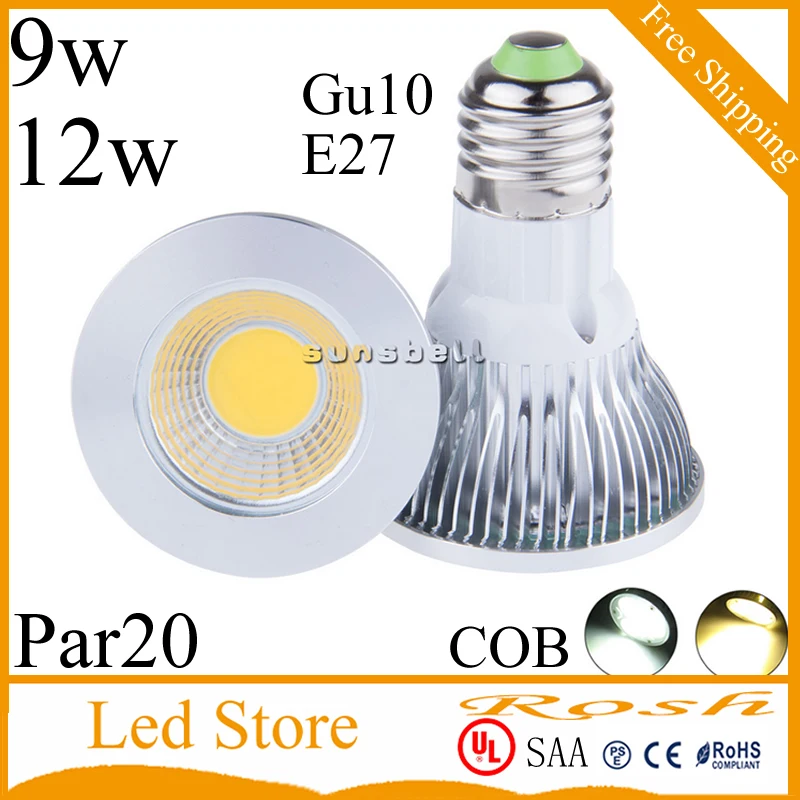 9w 12w E27 GU10 LED COB PAR20 прожектор потолочная лампа настенная холодный белый теплый AC