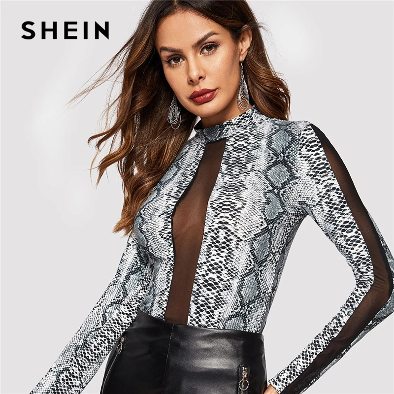 SHEIN Highstreet Grey Contrast Mesh Snake Pattern Stand Collar Long Sleeve Tee 2018 Autumn Casual Women Modern Lady Tshirt Top
SHEIN Highstreet Grey Contrast Mesh Snake Pattern Stand Collar Long Sleeve Tee 2018 Autumn Casual Women Modern Lady Tshirt Top