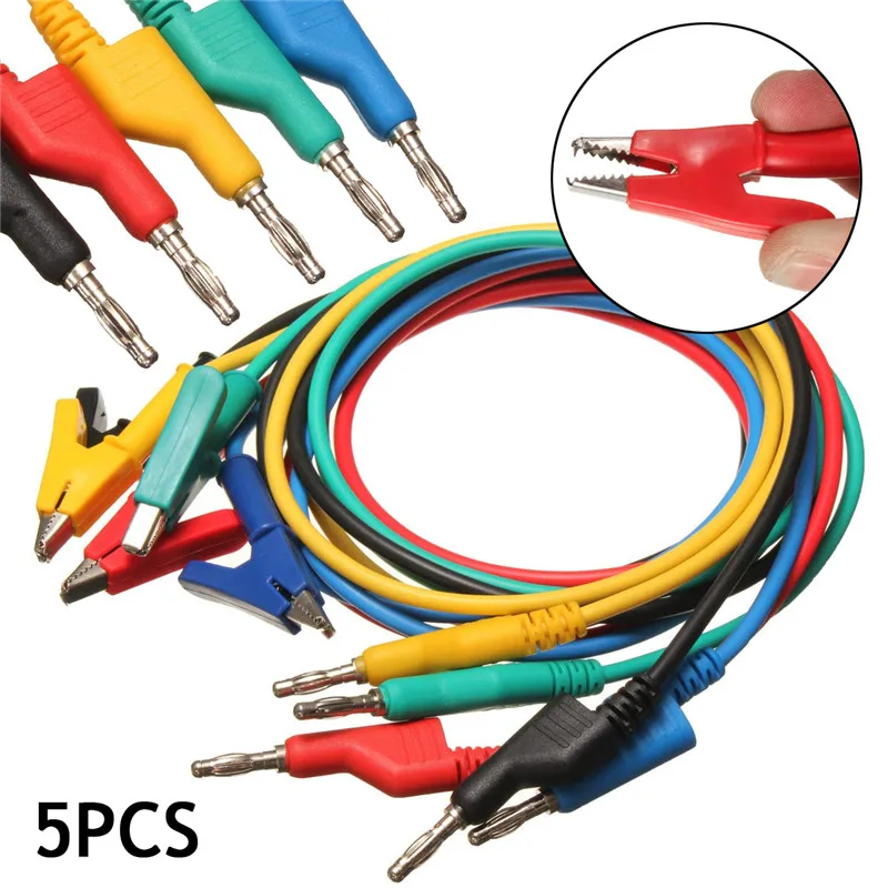 5pairs 1M Gold Kelvin Clip to Insulated Stackable Banana Plug Silicon Test Cable 