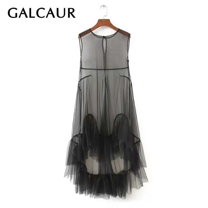 GALCAUR Elegant Mesh Dress For Women O Neck Sleeveless Perspective Oversized Irregular Midi Dresses Female Fashion Summer 2019
GALCAUR Elegant Mesh Dress For Women O Neck Sleeveless Perspective Oversized Irregular Midi Dresses Female Fashion Summer 2019