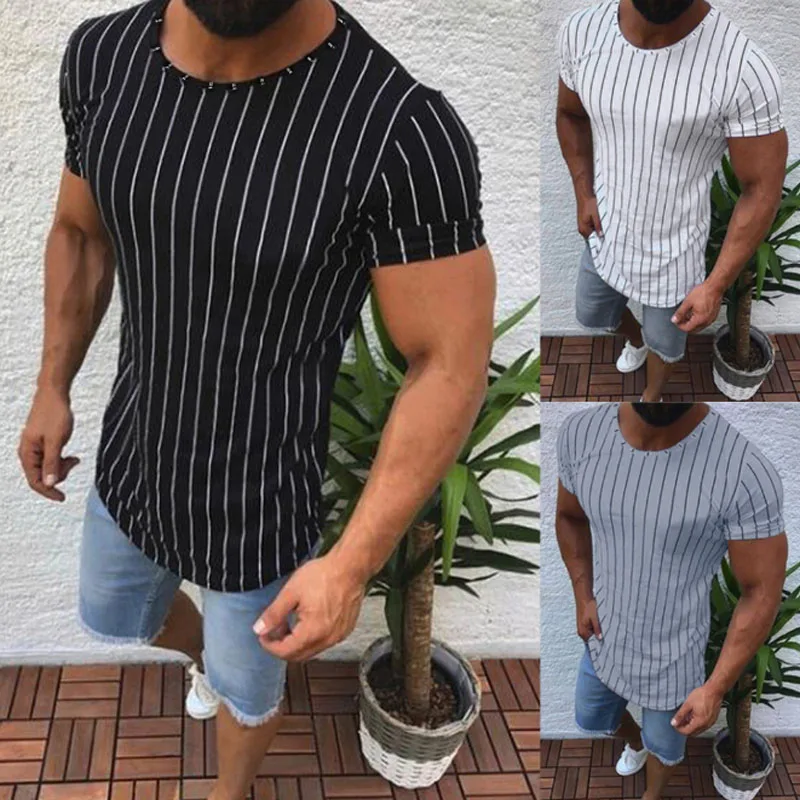 Summer New Striped Men T shirt Casual Short Sleeve O Neck Tee Tops Plus Size Slim Fit Hip Hop Tshirt
Summer New Striped Men T shirt Casual Short Sleeve O Neck Tee Tops Plus Size Slim Fit Hip Hop Tshirt