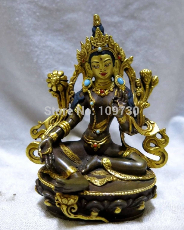 001450 Tibet bronze gilt handwork carved fine lotus flower Green Tara buddha Statue
001450 Tibet bronze gilt handwork carved fine lotus flower Green Tara buddha Statue