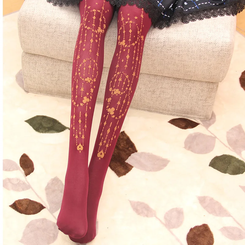 

Spring autumn japanese sweet lolita tights hot stamping printing gothic lolita pantyhose kawaii girl loli cos