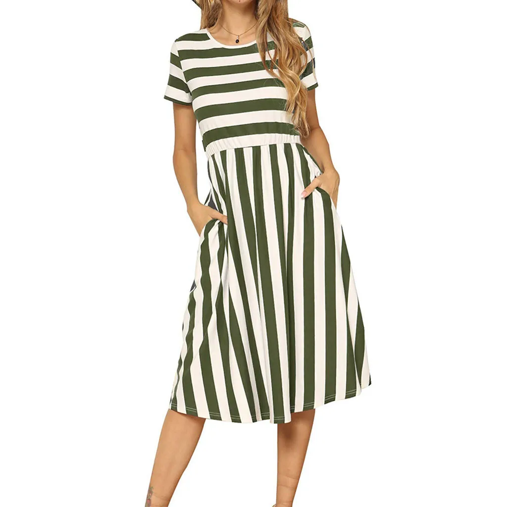 20#Women Fashion Short Sleeve Striped Print Casual Swing Midi Dress Women'S Summer Sundress Kleider Damen Sukienki Damskie
20#Women Fashion Short Sleeve Striped Print Casual Swing Midi Dress Women'S Summer Sundress Kleider Damen Sukienki Damskie