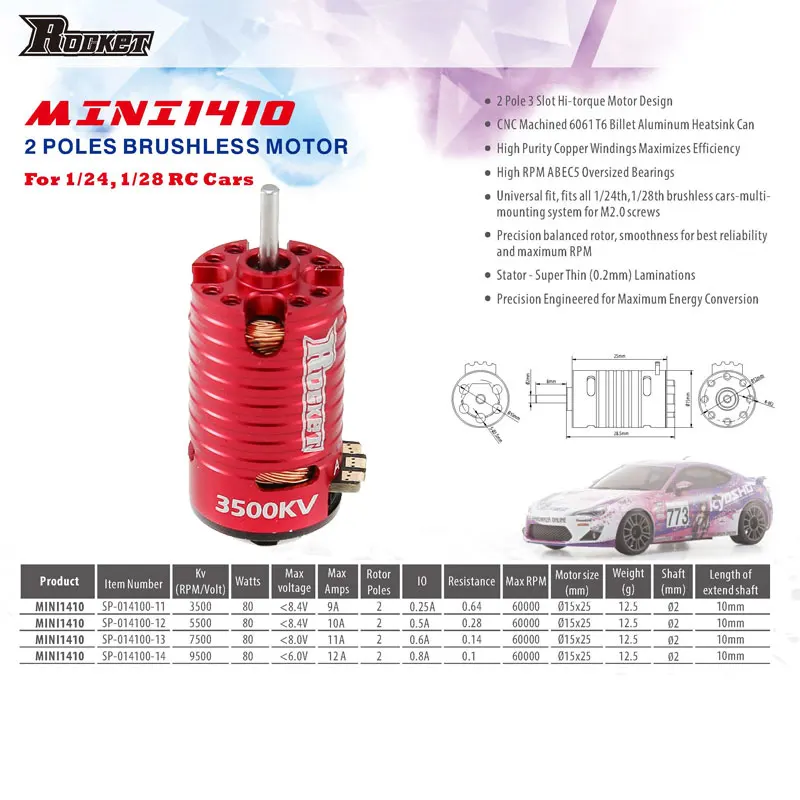 SURPASSHOBBY Upgraded MINI1410 3500KV Brushless Motor for Kyosho Mr03 Pro Atomic DRZ 1/24 1/28 1/32 RC Mini-Z Drift Car
SURPASSHOBBY Upgraded MINI1410 3500KV Brushless Motor for Kyosho Mr03 Pro Atomic DRZ 1/24 1/28 1/32 RC Mini-Z Drift Car
