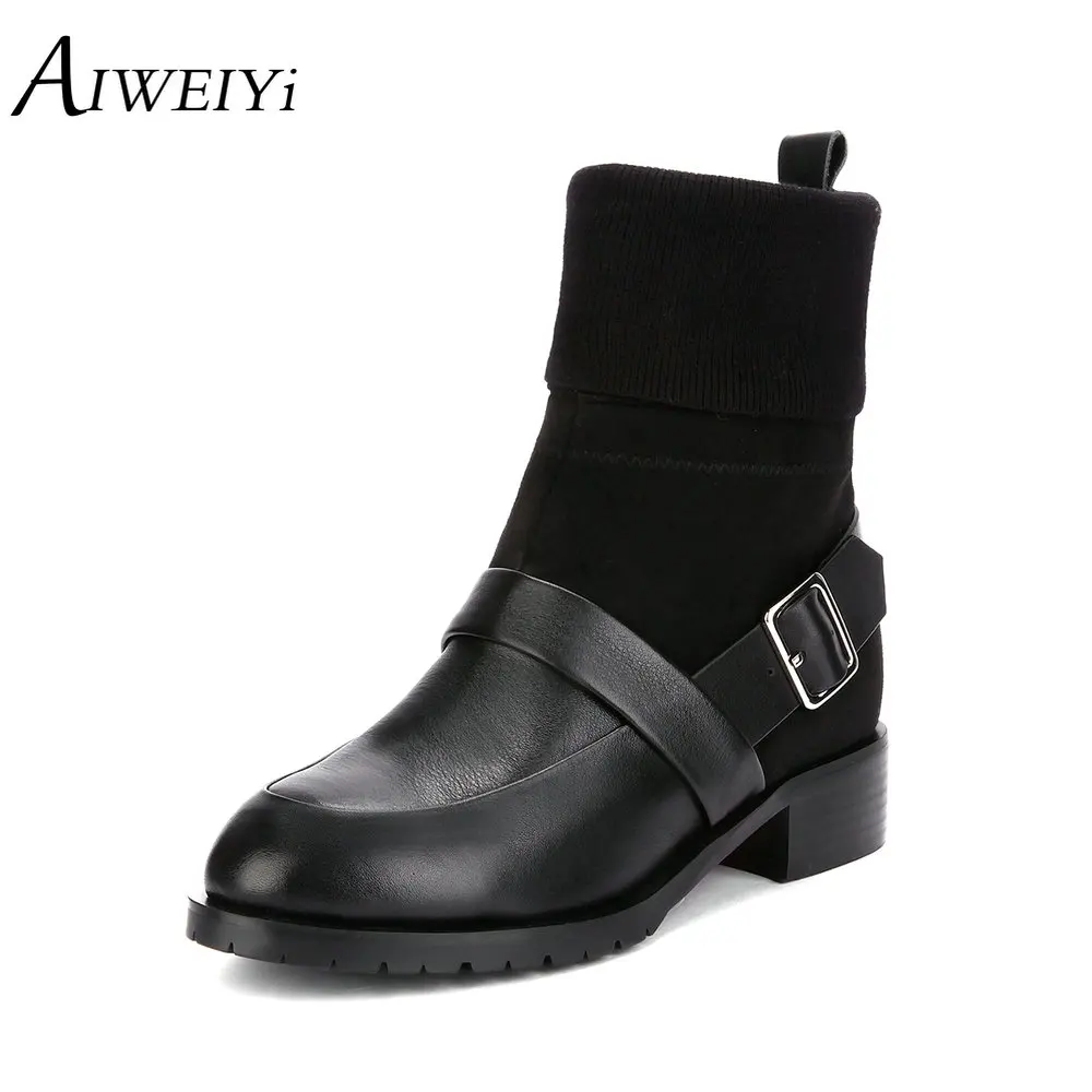 AIWEIYi Women Ankle Boots Black Genuine Leather Low Heels Slip On Handmade High Quality Winter Shoes Woman Ladies Short Boots
AIWEIYi Women Ankle Boots Black Genuine Leather Low Heels Slip On Handmade High Quality Winter Shoes Woman Ladies Short Boots