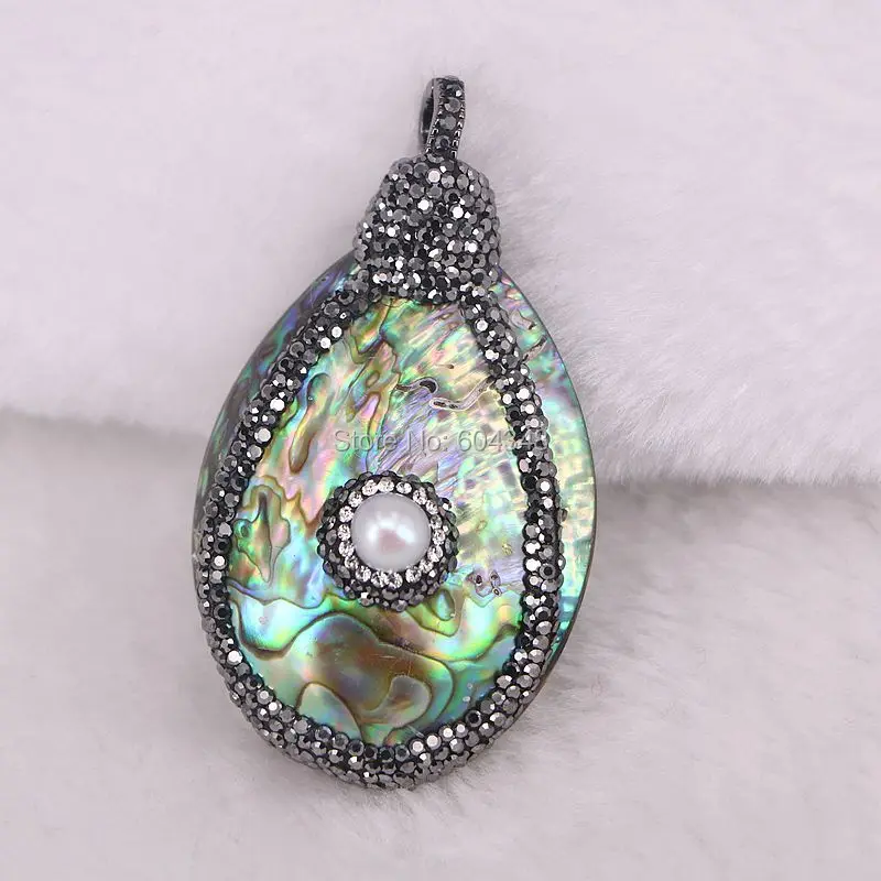 5PCS Large size Natural Rainbow Abalone Shell Pendant With Micro Pave Crystal Pearl Bead Paua Shell Pendant
5PCS Large size Natural Rainbow Abalone Shell Pendant With Micro Pave Crystal Pearl Bead Paua Shell Pendant