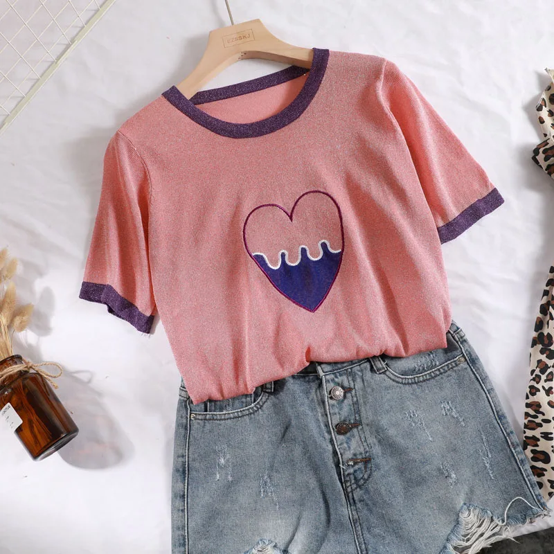 Glitter Summer Women shiny embroidery t-Shirt short sleeve O-Neck knitted bling Tops Tees Female chic solid cute t shirt
Glitter Summer Women shiny embroidery t-Shirt short sleeve O-Neck knitted bling Tops Tees Female chic solid cute t shirt