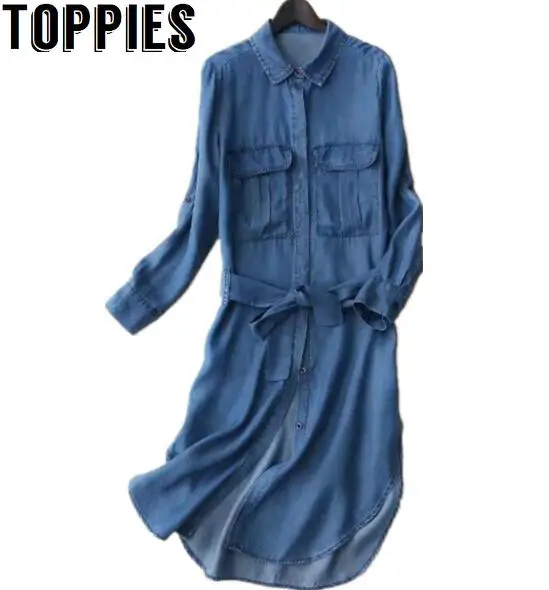 2017 Women Autumn Long Sleeves Denim Dress Turn-down Collar Tencel Belted Dresses with Pockets Women Jeans Dress
2017 Women Autumn Long Sleeves Denim Dress Turn-down Collar Tencel Belted Dresses with Pockets Women Jeans Dress
