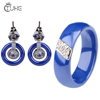 2018 New Round Earrings Rings Jewelry Sets Dark Blue White AAA Zircon Blue Ceramic Rings Earring For Women Wedding Jewelry Gift
2018 New Round Earrings Rings Jewelry Sets Dark Blue White AAA Zircon Blue Ceramic Rings Earring For Women Wedding Jewelry Gift