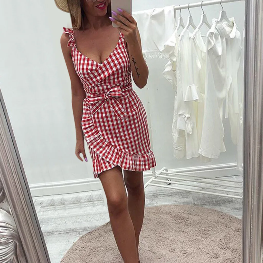 Summer Party Dress Women Gothic Plaid Ruffles Sleeveless Tank Dresses Woman Party Night Elegant Ukraine Mini Dress With Belt
Summer Party Dress Women Gothic Plaid Ruffles Sleeveless Tank Dresses Woman Party Night Elegant Ukraine Mini Dress With Belt