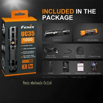 Fenix UC35 V2.0 CREE XP-L HI V3 LED Flashlight 1000 lumens Distance Waterproof Camping Torch by 18650 battery
Fenix UC35 V2.0 CREE XP-L HI V3 LED Flashlight 1000 lumens Distance Waterproof Camping Torch by 18650 battery