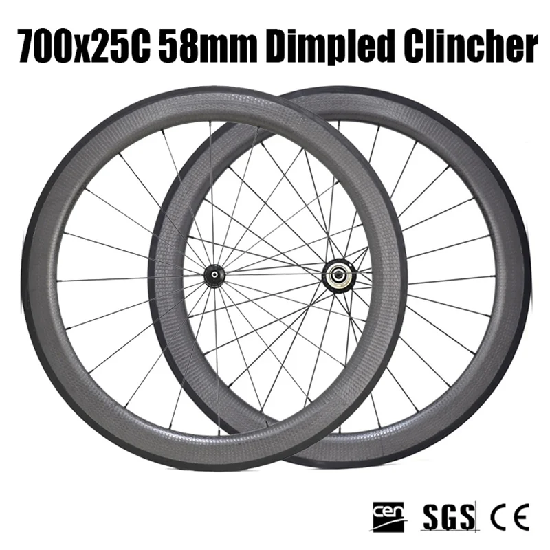 

700C Carbon road Wheels Clincher Rim 45mm 50mm carbon tubular wheels rims dimple 58mm 25mm wideth road clincher wheelset