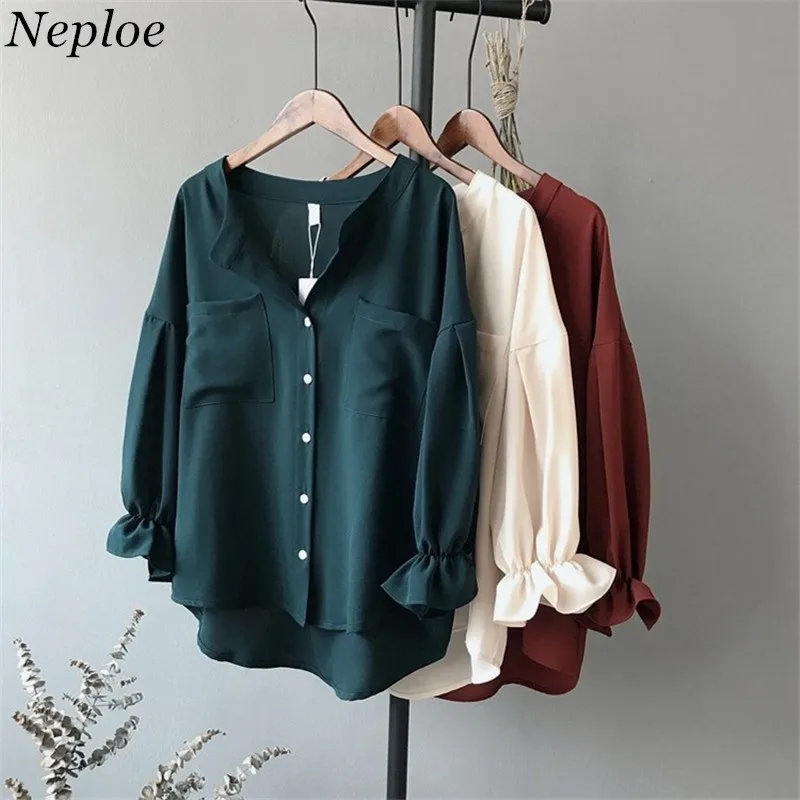 Neploe 2019 Petal Sleeve Chiffon Shirts Korean Solid Spring New Fashion V-neck Women Blouse Casual Loose Blusas 66751
Neploe 2019 Petal Sleeve Chiffon Shirts Korean Solid Spring New Fashion V-neck Women Blouse Casual Loose Blusas 66751