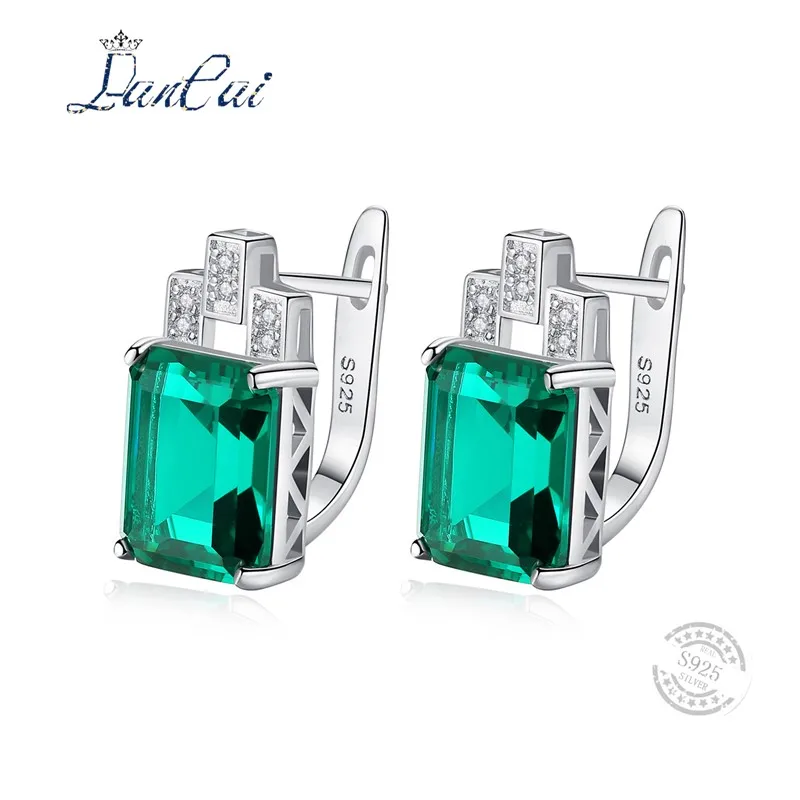 LANCAI 925 Sterling Silver Earrings Palace Cutting Created Blue Sapphire and Emerald Stud for Women Fine Jewelry Gift | Украшения и