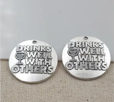 High Quality 20 Pieces/Lot Diameter 25mm Letter Embossed Drinks Well With Others Wine Cup Charms Pendents
High Quality 20 Pieces/Lot Diameter 25mm Letter Embossed Drinks Well With Others Wine Cup Charms Pendents